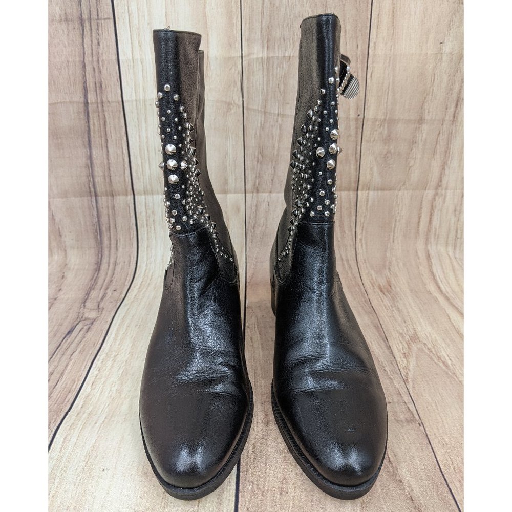 SCHUTZ Aliria Studded Moto Boots Sz 6 Black Leather Silver Hardware Buck… - Picture 3 of 9